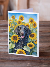 Load image into Gallery viewer, Curly-Coated Retriever in Sunflowers Greeting Cards - Blank Note Cards – 8-Pack of Artist-Designed Cards with Envelopes