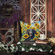 Load image into Gallery viewer, Curly-Coated Retriever in Sunflowers Throw Pillow - 14x14 Decorative Pillow – Art for Your Home &amp; Patio