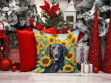 Load image into Gallery viewer, Curly-Coated Retriever in Sunflowers Throw Pillow - 14x14 Decorative Pillow – Art for Your Home &amp; Patio