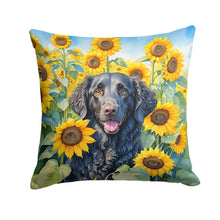 Load image into Gallery viewer, Curly-Coated Retriever in Sunflowers Throw Pillow - 14x14 Decorative Pillow – Art for Your Home &amp; Patio