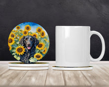 Load image into Gallery viewer, Curly-Coated Retriever in Sunflowers Large Sandstone Coasters Pack of 4