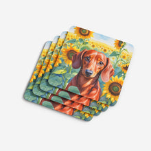Load image into Gallery viewer, Dachshund in Sunflowers Coasters - Set of 4 Lightweight Foam, Absorbent Drink Coasters