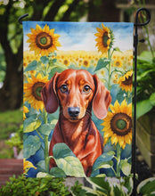 Load image into Gallery viewer, Dachshund in Sunflowers Garden Flag – Bright Dog-Themed Yard Decor
