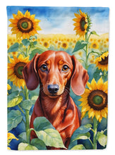 Load image into Gallery viewer, Dachshund in Sunflowers Garden Flag – Bright Dog-Themed Yard Decor