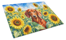 Load image into Gallery viewer, Dachshund in Sunflowers Cutting Board Tempered Glass Kitchen Cutting Surface, Heat Resistant Chopping Board with Non-Slip Feet, Decorative Food Prep &amp; Serving