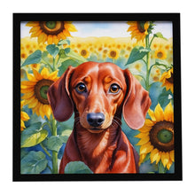 Load image into Gallery viewer, Dachshund in Sunflowers Framed Metal Print