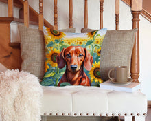 Load image into Gallery viewer, Dachshund in Sunflowers Throw Pillow - 14x14 Decorative Pillow – Art for Your Home &amp; Patio