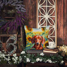 Load image into Gallery viewer, Dachshund in Sunflowers Throw Pillow - 14x14 Decorative Pillow – Art for Your Home &amp; Patio