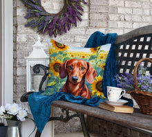 Load image into Gallery viewer, Dachshund in Sunflowers Throw Pillow