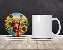 Load image into Gallery viewer, Dachshund in Sunflowers Large Sandstone Coasters Pack of 4