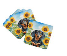 Load image into Gallery viewer, Dachshund in Sunflowers Coasters - Set of 4 Lightweight Foam, Absorbent Drink Coasters