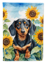Load image into Gallery viewer, Dachshund in Sunflowers Garden Flag – Bright Dog-Themed Yard Decor