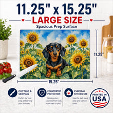 Load image into Gallery viewer, Dachshund in Sunflowers Cutting Board Tempered Glass Kitchen Cutting Surface, Heat Resistant Chopping Board with Non-Slip Feet, Decorative Food Prep &amp; Serving