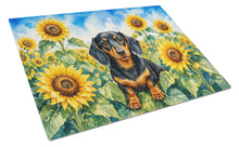 Load image into Gallery viewer, Dachshund in Sunflowers Cutting Board Tempered Glass Kitchen Cutting Surface, Heat Resistant Chopping Board with Non-Slip Feet, Decorative Food Prep &amp; Serving