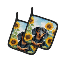 Load image into Gallery viewer, Dachshund in Sunflowers Pot Holders - Set of 2 Decorative Kitchen Helpers | Made in the USA