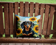 Load image into Gallery viewer, Dachshund in Sunflowers Throw Pillow - 14x14 Decorative Pillow – Art for Your Home &amp; Patio