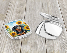 Load image into Gallery viewer, Dachshund in Sunflowers Compact Mirror – Stylish Purse Mirror with Artistic Covers