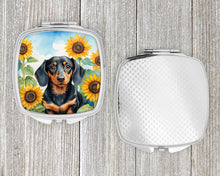Load image into Gallery viewer, Dachshund in Sunflowers Compact Mirror – Stylish Purse Mirror with Artistic Covers