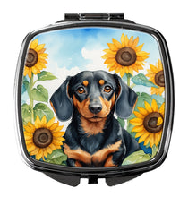 Load image into Gallery viewer, Dachshund in Sunflowers Compact Mirror – Stylish Purse Mirror with Artistic Covers
