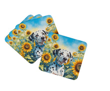 Load image into Gallery viewer, Dalmatian in Sunflowers Coasters - Set of 4 Lightweight Foam, Absorbent Drink Coasters