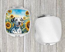 Load image into Gallery viewer, Dalmatian in Sunflowers Compact Mirror – Stylish Purse Mirror with Artistic Covers