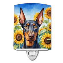 Load image into Gallery viewer, Doberman Pinscher in Sunflowers Ceramic Night Light