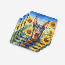 Load image into Gallery viewer, Doberman Pinscher in Sunflowers Coasters - Set of 4 Lightweight Foam, Absorbent Drink Coasters