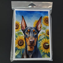 Load image into Gallery viewer, Doberman Pinscher in Sunflowers Greeting Cards - Blank Note Cards – 8-Pack of Artist-Designed Cards with Envelopes