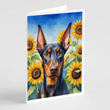 Load image into Gallery viewer, Doberman Pinscher in Sunflowers Greeting Cards - Blank Note Cards – 8-Pack of Artist-Designed Cards with Envelopes