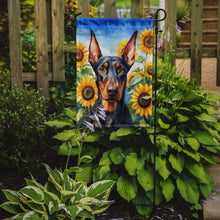 Load image into Gallery viewer, Doberman Pinscher in Sunflowers Garden Flag – Bright Dog-Themed Yard Decor