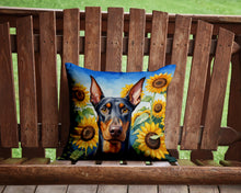 Load image into Gallery viewer, Doberman Pinscher in Sunflowers Throw Pillow - 14x14 Decorative Pillow – Art for Your Home &amp; Patio