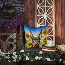 Load image into Gallery viewer, Doberman Pinscher in Sunflowers Throw Pillow - 14x14 Decorative Pillow – Art for Your Home &amp; Patio