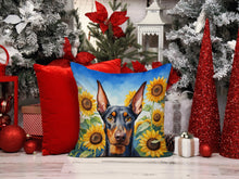 Load image into Gallery viewer, Doberman Pinscher in Sunflowers Throw Pillow - 14x14 Decorative Pillow – Art for Your Home &amp; Patio