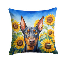 Load image into Gallery viewer, Doberman Pinscher in Sunflowers Throw Pillow - 14x14 Decorative Pillow – Art for Your Home &amp; Patio