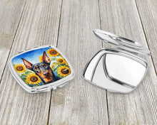Load image into Gallery viewer, Doberman Pinscher in Sunflowers Compact Mirror – Stylish Purse Mirror with Artistic Covers