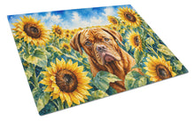 Load image into Gallery viewer, Dogue de Bordeaux in Sunflowers Cutting Board Tempered Glass Kitchen Cutting Surface, Heat Resistant Chopping Board with Non-Slip Feet, Decorative Food Prep &amp; Serving