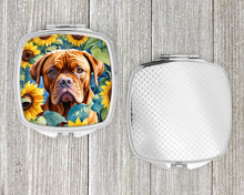 Load image into Gallery viewer, Dogue de Bordeaux in Sunflowers Compact Mirror – Stylish Purse Mirror with Artistic Covers