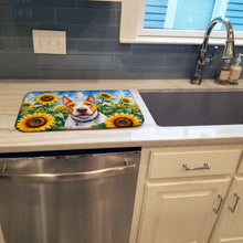 Load image into Gallery viewer, English Bull Terrier in Sunflowers Dish Drying Mat Absorbent Dish Drying Mat Pad for Kitchen Counter Dish Drainer Mat for Countertop, 14 x 21", Multicolor