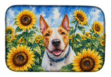 Load image into Gallery viewer, English Bull Terrier in Sunflowers Dish Drying Mat Absorbent Dish Drying Mat Pad for Kitchen Counter Dish Drainer Mat for Countertop, 14 x 21", Multicolor