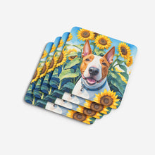 Load image into Gallery viewer, English Bull Terrier in Sunflowers Coasters - Set of 4 Lightweight Foam, Absorbent Drink Coasters