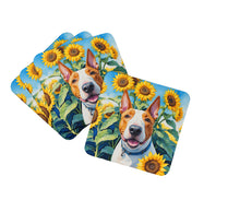 Load image into Gallery viewer, English Bull Terrier in Sunflowers Coasters - Set of 4 Lightweight Foam, Absorbent Drink Coasters