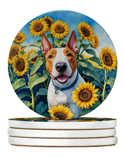 Load image into Gallery viewer, English Bull Terrier in Sunflowers Large Sandstone Coasters Pack of 4