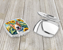 Load image into Gallery viewer, English Bull Terrier in Sunflowers Compact Mirror – Stylish Purse Mirror with Artistic Covers