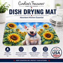 Load image into Gallery viewer, English Bull Terrier in Sunflowers Dish Drying Mat Absorbent Dish Drying Mat Pad for Kitchen Counter Dish Drainer Mat for Countertop, 14 x 21", Multicolor