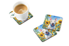 Load image into Gallery viewer, English Bull Terrier in Sunflowers Coasters - Set of 4 Lightweight Foam, Absorbent Drink Coasters
