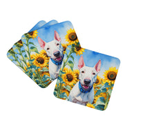 Load image into Gallery viewer, English Bull Terrier in Sunflowers Coasters - Set of 4 Lightweight Foam, Absorbent Drink Coasters