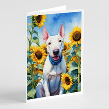 Load image into Gallery viewer, English Bull Terrier in Sunflowers Greeting Cards - Blank Note Cards – 8-Pack of Artist-Designed Cards with Envelopes