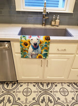 Load image into Gallery viewer, English Bull Terrier in Sunflowers Kitchen Towel