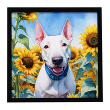 Load image into Gallery viewer, English Bull Terrier in Sunflowers Framed Metal Print