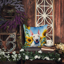 Load image into Gallery viewer, English Bull Terrier in Sunflowers Throw Pillow - 14x14 Decorative Pillow – Art for Your Home &amp; Patio